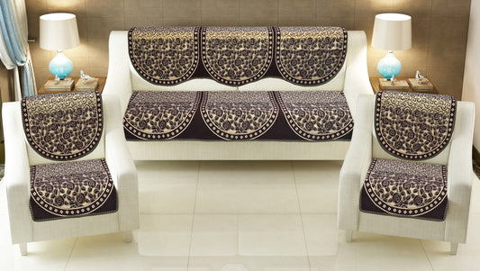 Bigger Fish Poly Cotton Fabric 5 Seater Sofa Cover - 10 Pieces (Coffee)