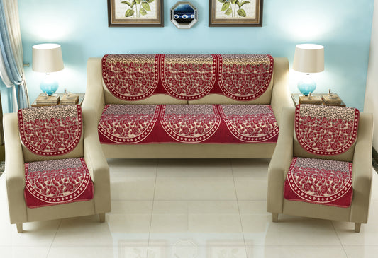 Bigger Fish Poly Cotton Fabric 5 Seater Sofa Cover - 10 Pieces (Maroon)