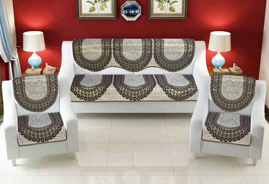 Bigger Fish Poly Cotton  Fabric 5 Seater Sofa Cover - 10 Pieces (Coffee)
