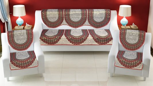 Bigger Fish Poly Cotton  Fabric 5 Seater Sofa Cover - 10 Pieces (Maroon)