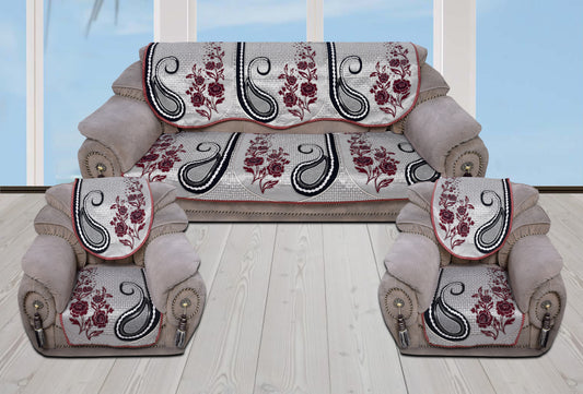 Bigger Fish Poly Cotton  Fabric 5 Seater Sofa Cover - 10 Pieces (Maroon)
