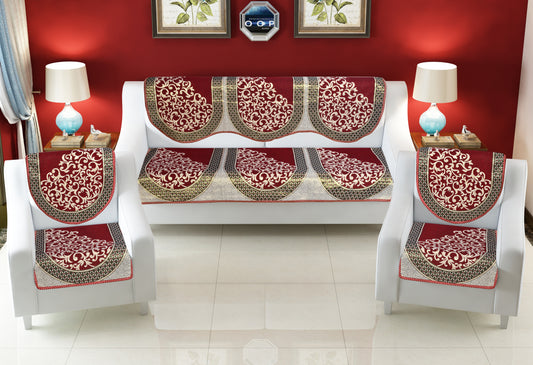Bigger Fish Poly Cotton  Fabric 5 Seater Sofa Cover - 10 Pieces (Maroon)