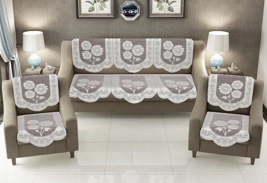 Bigger Fish Poly Cotton Net Fabric 5 Seater Sofa Cover - 10 Pieces (Brown)