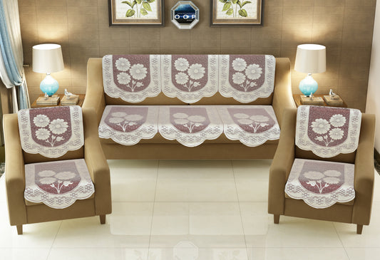 Bigger Fish Poly Cotton Net Fabric 5 Seater Sofa Cover - 10 Pieces (Maroon)