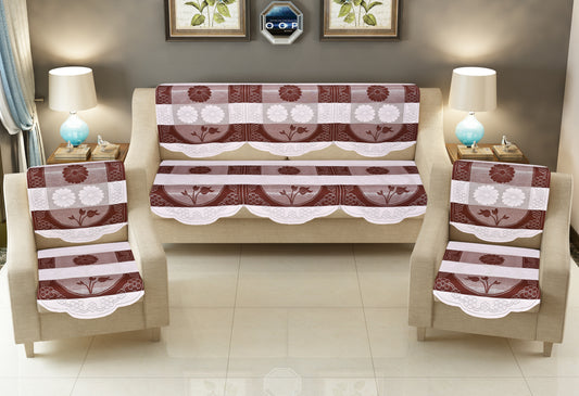 Bigger Fish Poly Cotton Net Fabric 5 Seater Sofa Cover - 10 Pieces (Brown)