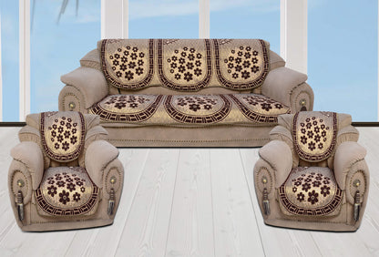 Bigger Fish Poly Cotton  Fabric 5 Seater Sofa Cover - 10 Pieces (Coffee)