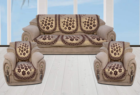 Bigger Fish Poly Cotton  Fabric 5 Seater Sofa Cover - 10 Pieces (Coffee)