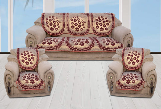 Bigger Fish Poly Cotton  Fabric 5 Seater Sofa Cover - 10 Pieces (Maroon)