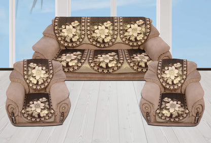 Bigger Fish Cotton Net Fabric 5 Seater Sofa Cover - 10 Pieces (Coffee)