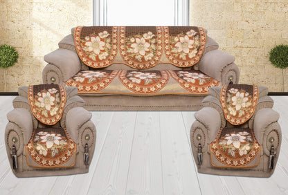 Bigger Fish Cotton Net Fabric 5 Seater Sofa Cover - 10 Pieces (Mustard)