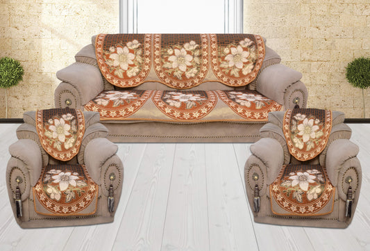 Bigger Fish Cotton Net Fabric 5 Seater Sofa Cover - 10 Pieces (Mustard)