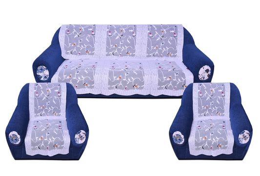 Bigger Fish Poly Cotton Net Fabric 5 Seater Sofa Cover - 10 Pieces (White)