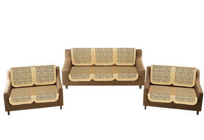 Bigger Fish Poly Cotton Net Fabric Jaal Pattern 7 Seater 28x23 Inch Sofa Cover - 14 Pieces (Gold)
