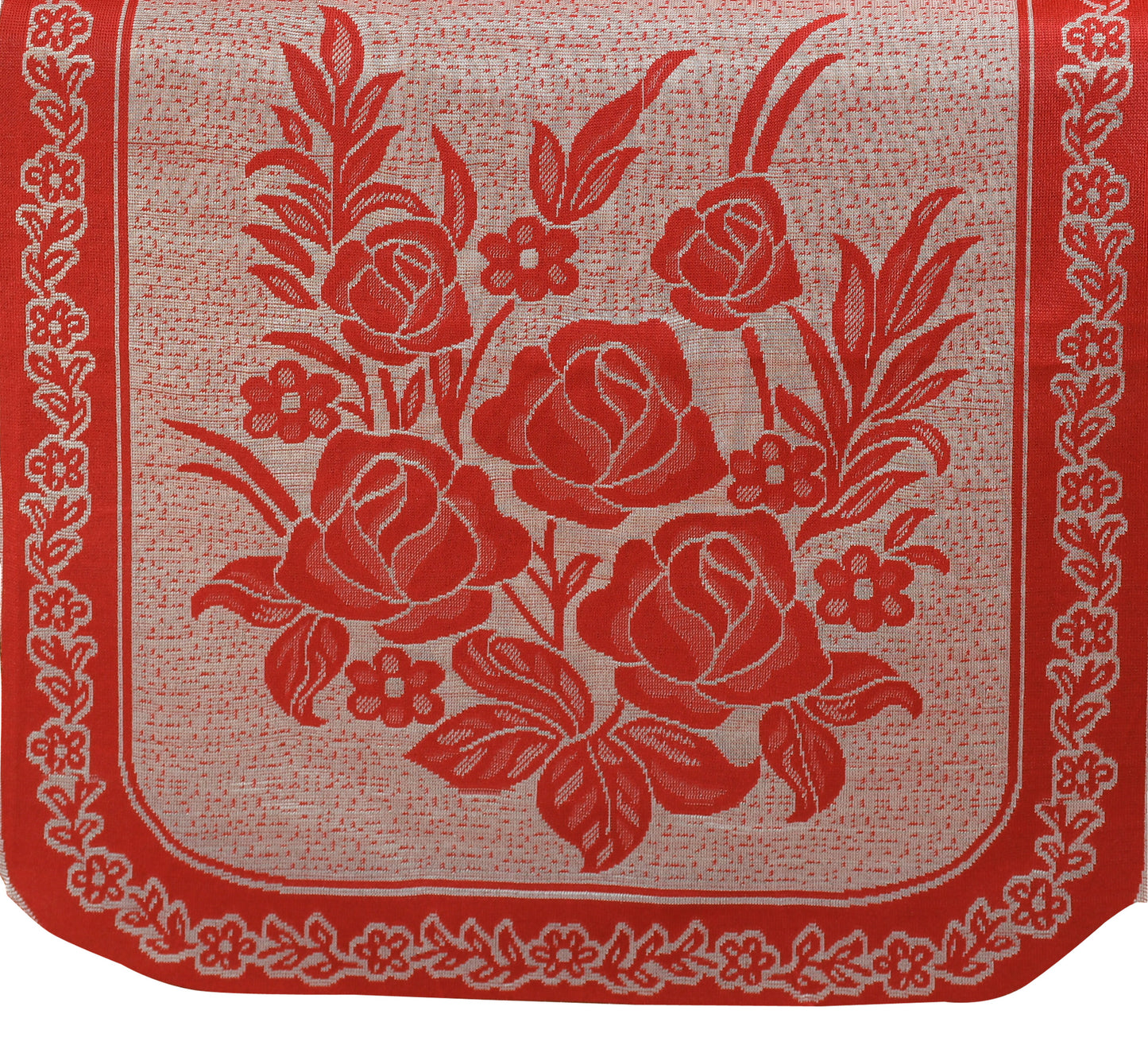 Bigger Fish Poly Cotton Net Fabric Floral 7 Seater 23x28 Inch Sofa Cover with 6 Pcs Arms Cover - 20 Pieces (Red)