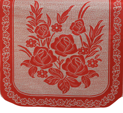 Bigger Fish Poly Cotton Net Fabric Floral 7 Seater 23x28 Inch Sofa Cover with 6 Pcs Arms Cover - 20 Pieces (Red)