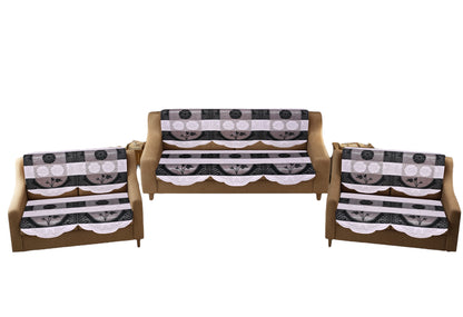 Bigger Fish Poly Cotton Net Fabric Floral 7 Seater 28x23 Inch Sofa Cover - 14 Pieces (Black)