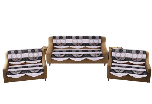Bigger Fish Poly Cotton Net Fabric Floral 7 Seater 28x23 Inch Sofa Cover - 14 Pieces (Black)