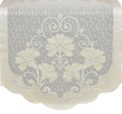 Bigger Fish Poly Cotton Net Fabric Floral Design 5 Seater Sofa Cover with 6 Pcs Arms Cover - 16 Pieces (Cream)