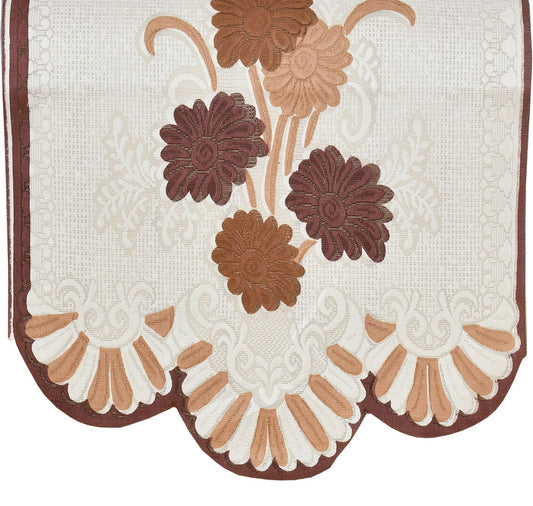 Bigger Fish Poly Cotton Net Fabric Floral Design 5 Seater Sofa Cover with 6 Pcs Arms Cover - 16 Pieces (Brown)