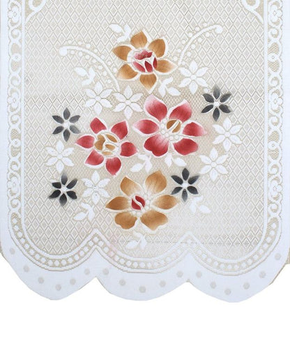 Bigger Fish Poly Cotton Net Fabric Floral Design 5 Seater Sofa Cover with 6 Pcs Arms Cover - 16 Pieces (Cream)