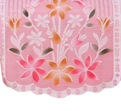 Bigger Fish Poly Cotton Net Fabric Floral Design 5 Seater Sofa Cover with 6 Pcs Arms Cover - 16 Pieces (Pink)