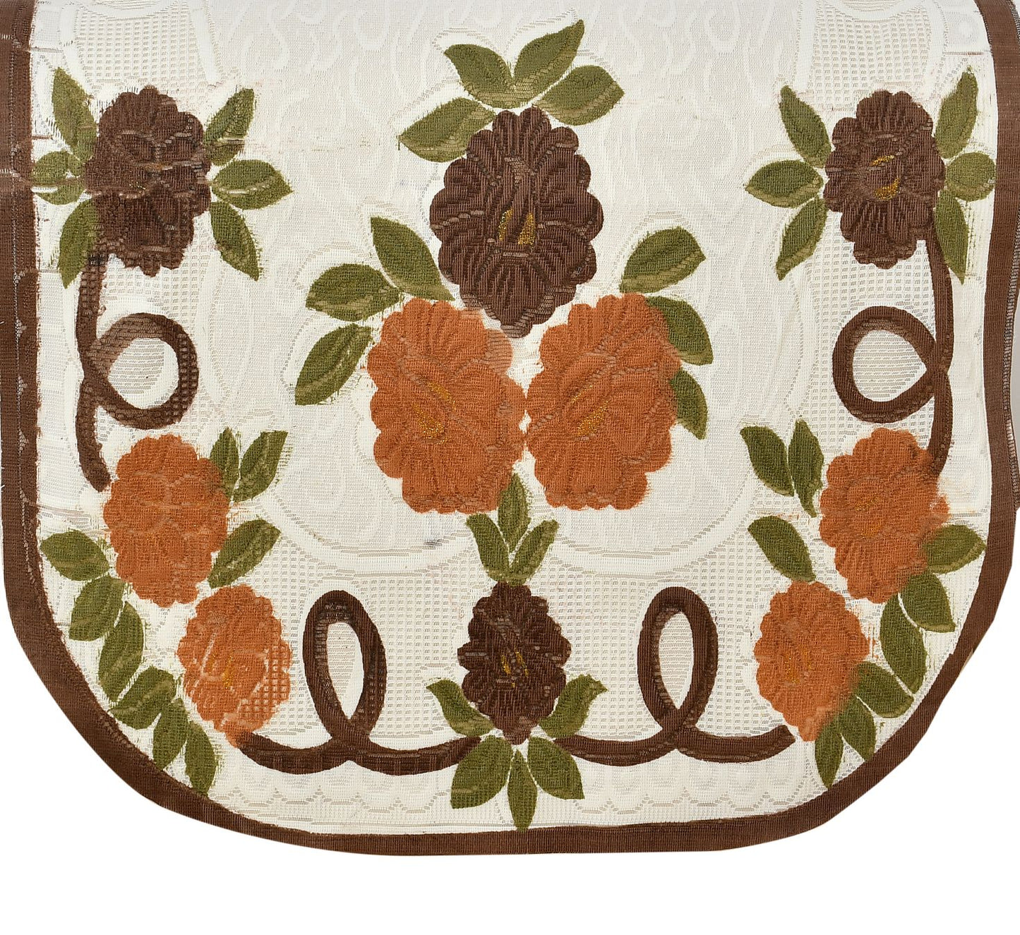 Bigger Fish Poly Cotton Net Fabric Floral Design 5 Seater Sofa Cover with 6 Pcs Arms Cover - 16 Pieces (Brown)
