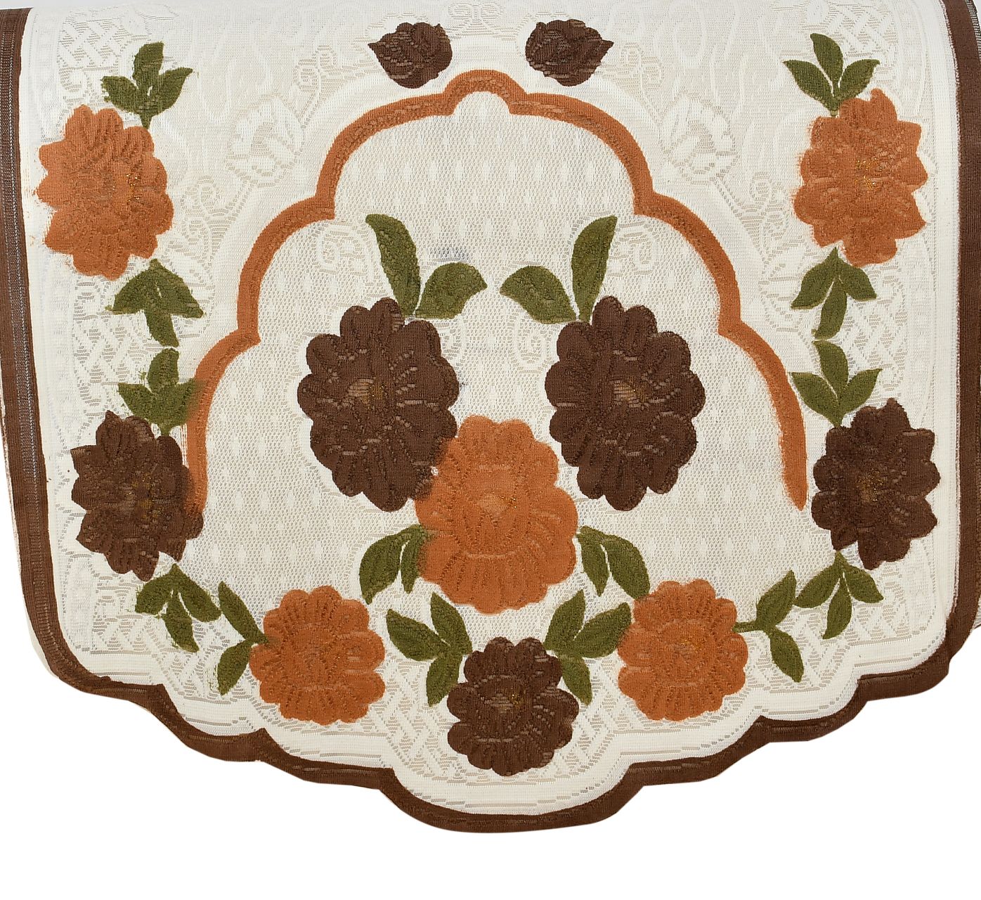 Bigger Fish Poly Cotton Net Fabric Floral Design 5 Seater Sofa Cover with 6 Pcs Arms Cover - 16 Pieces (Brown)