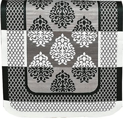 Bigger Fish Poly Cotton Net Fabric Floral Design 5 Seater Sofa Cover with 6 Pcs Arms Cover - 16 Pieces (Black)