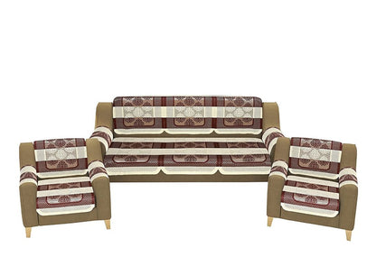 Bigger Fish Poly Cotton Net Fabric Floral Design 5 Seater Sofa Cover with 6 Pcs Arms Cover - 16 Pieces (Brown)