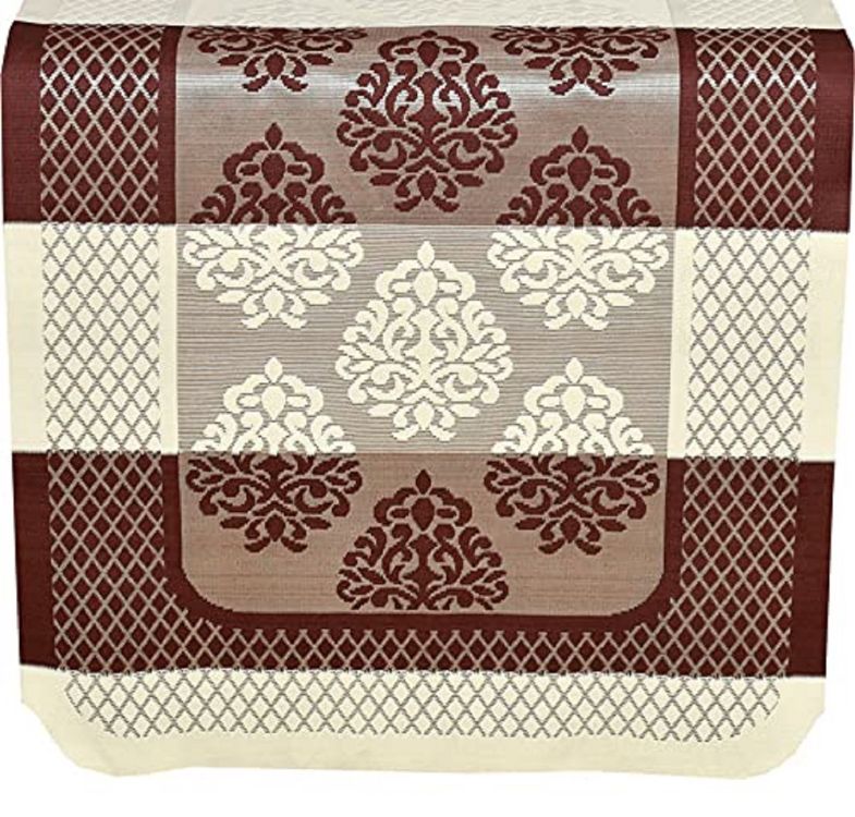 Bigger Fish Poly Cotton Net Fabric Floral Design 5 Seater Sofa Cover with 6 Pcs Arms Cover - 16 Pieces (Brown)