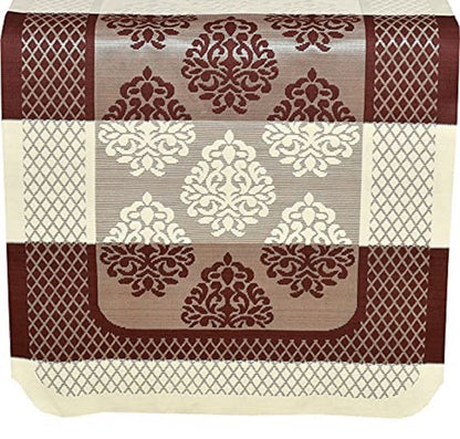 Bigger Fish Poly Cotton Net Fabric Floral Design 5 Seater Sofa Cover with 6 Pcs Arms Cover - 16 Pieces (Brown)