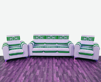Bigger Fish Poly Cotton Net Fabric Floral Design 5 Seater Sofa Cover with 6 Pcs Arms Cover - 16 Pieces (Green)