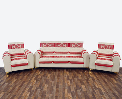 Bigger Fish Poly Cotton Net Fabric Floral Design 5 Seater Sofa Cover with 6 Pcs Arms Cover - 16 Pieces (Maroon)