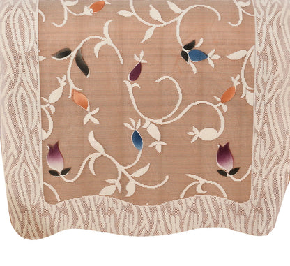 Bigger Fish Poly Cotton Net Fabric Floral Design 5 Seater Sofa Cover with 6 Pcs Arms Cover - 16 Pieces (Rust)