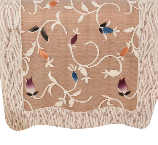 Bigger Fish Poly Cotton Net Fabric Floral Design 5 Seater Sofa Cover with 6 Pcs Arms Cover - 16 Pieces (Rust)