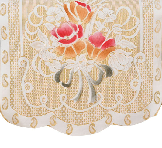 Bigger Fish Poly Cotton Net Fabric Floral Design 5 Seater Sofa Cover with 6 Pcs Arms Cover - 16 Pieces (Cream)