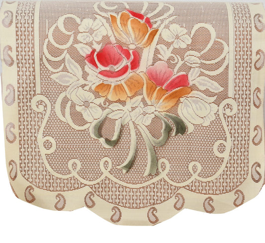 Bigger Fish Poly Cotton Net Fabric Floral Design 5 Seater Sofa Cover with 6 Pcs Arms Cover - 16 Pieces (Rust)
