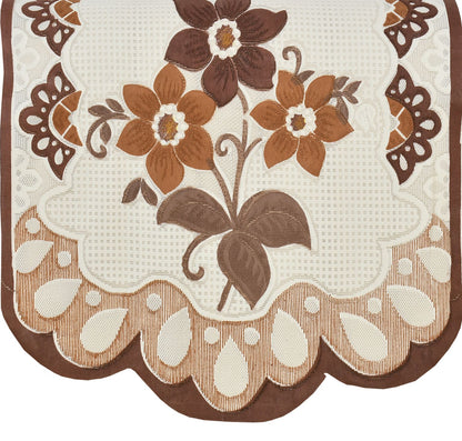 Bigger Fish Poly Cotton Net Fabric Floral Design 5 Seater Sofa Cover with 6 Pcs Arms Cover - 16 Pieces (Brown)