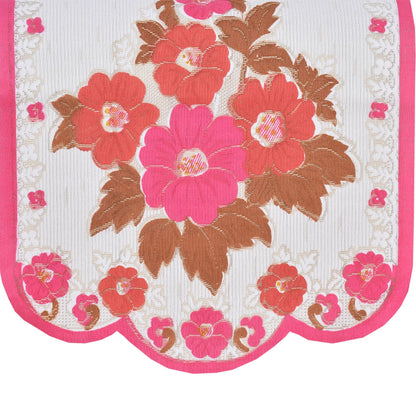 Bigger Fish Poly Cotton Net Fabric Floral Design 5 Seater Sofa Cover with 6 Pcs Arms Cover - 16 Pieces (Pink)