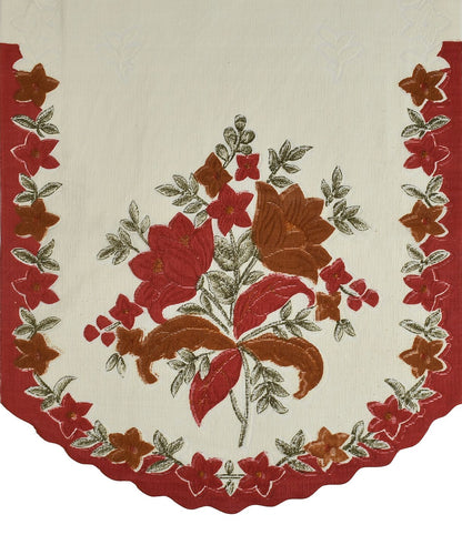 Bigger Fish Poly Cotton Net Fabric Floral Design 5 Seater Sofa Cover with 6 Pcs Arms Cover - 16 Pieces (Maroon)