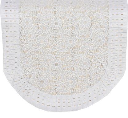 Bigger Fish Poly Cotton Net Fabric Floral Design 5 Seater Sofa Cover with 6 Pcs Arms Cover - 16 Pieces (Cream)