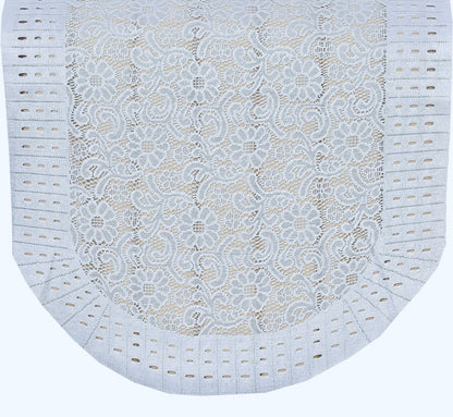 Bigger Fish Poly Cotton Net Fabric Floral Design 5 Seater Sofa Cover with 6 Pcs Arms Cover - 16 Pieces (White)