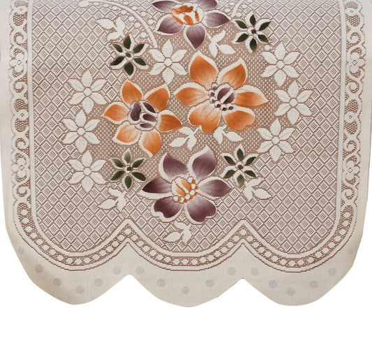 Bigger Fish Poly Cotton Net Fabric Floral Design 5 Seater Sofa Cover with 6 Pcs Arms Cover - 16 Pieces (Brown)