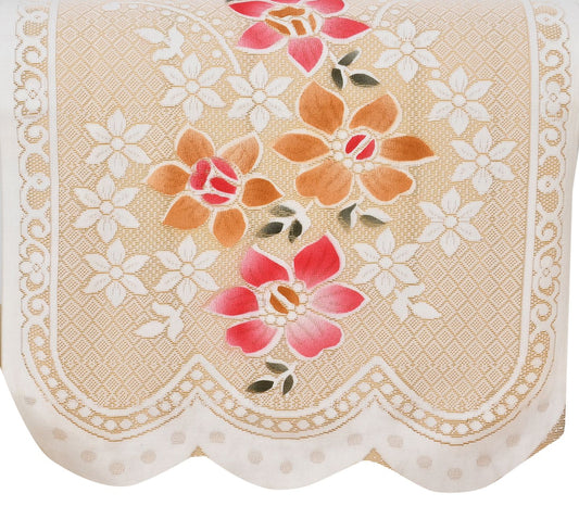 Bigger Fish Poly Cotton Net Fabric Floral Design 5 Seater Sofa Cover with 6 Pcs Arms Cover - 16 Pieces (Cream)
