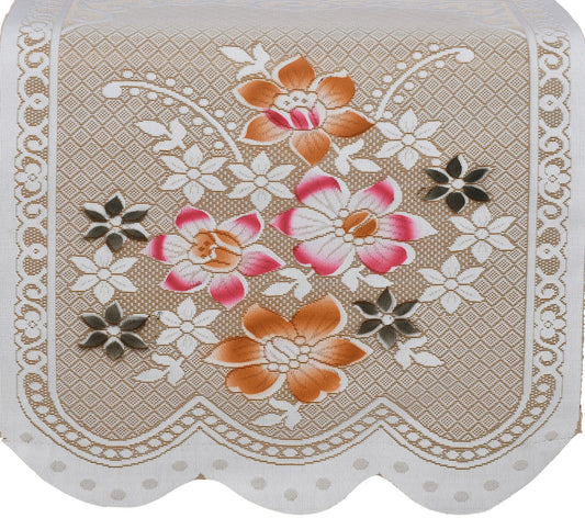 Bigger Fish Poly Cotton Net Fabric Floral Design 5 Seater Sofa Cover with 6 Pcs Arms Cover - 16 Pieces (Cream)