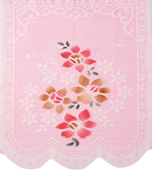 Bigger Fish Poly Cotton Net Fabric Floral Design 5 Seater Sofa Cover with 6 Pcs Arms Cover - 16 Pieces (Pink)