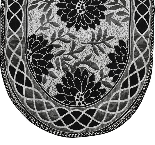 Bigger Fish Poly Cotton Net Fabric Floral Design 5 Seater Sofa Cover with 6 Pcs Arms Cover - 16 Pieces (Black)