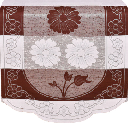 Bigger Fish Poly Cotton Net Fabric Floral Design 5 Seater Sofa Cover with 6 Pcs Arms Cover - 16 Pieces (Brown)