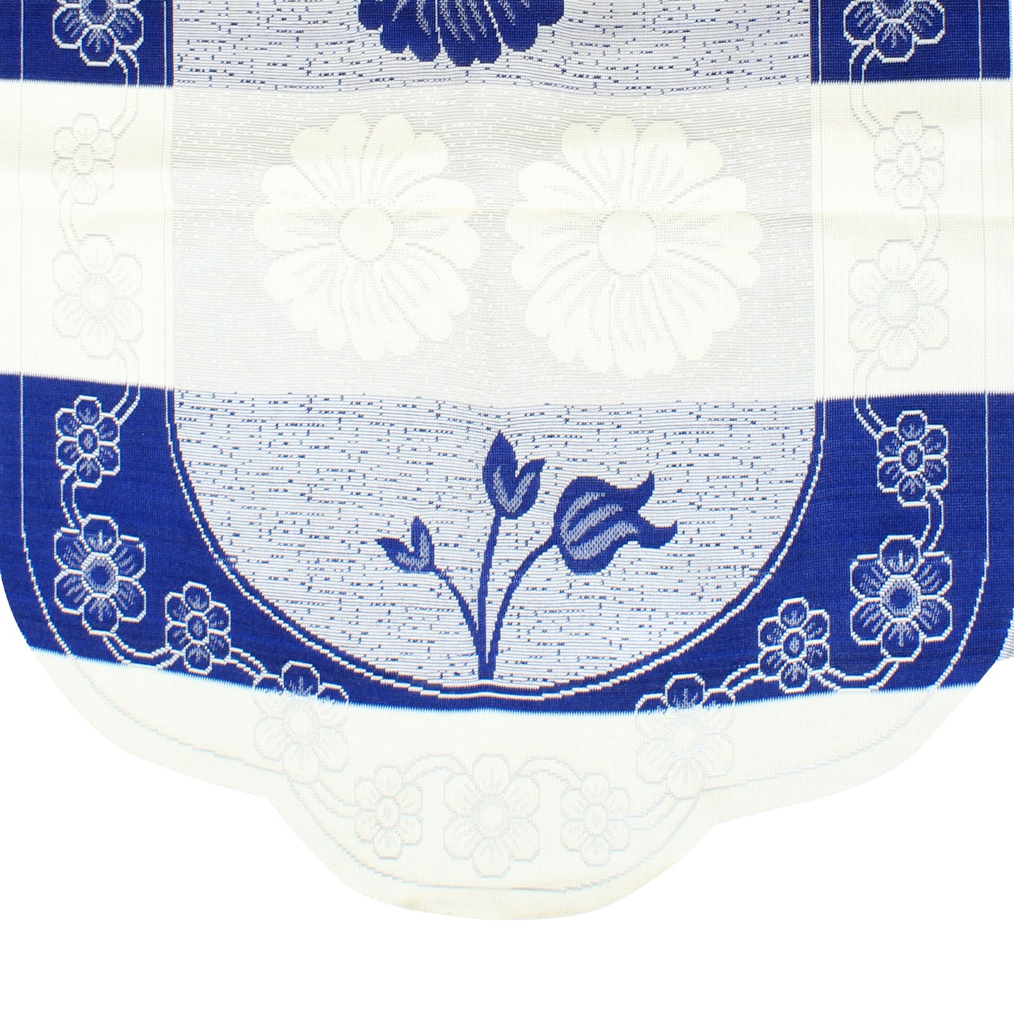 Bigger Fish Poly Cotton Net Fabric Floral Design 5 Seater Sofa Cover with 6 Pcs Arms Cover - 16 Pieces (Blue)