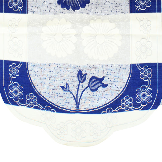 Bigger Fish Poly Cotton Net Fabric Floral Design 5 Seater Sofa Cover with 6 Pcs Arms Cover - 16 Pieces (Blue)